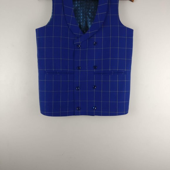 CEO Dress Shirt Double breasted Vest, Blue Checkered Vest, Formal Shirt Vest 36R - Picture 3 of 12